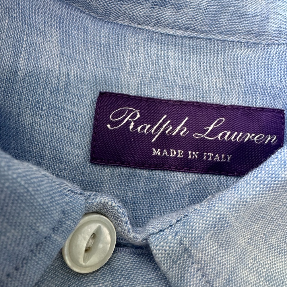 Ralph Lauren Purple Label Linen Sky Blue Casual Button Down Shirt Men’s SZ XL - Picture 5 of 15